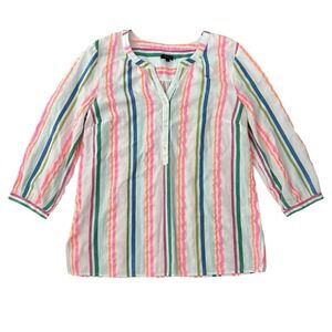 Talbots Top Large Multicolor Striped Tunic Cotton Blend Lightweight Summer